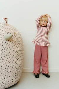 T-SHIRT GAUFRÉ PEPLUM À RAYURES