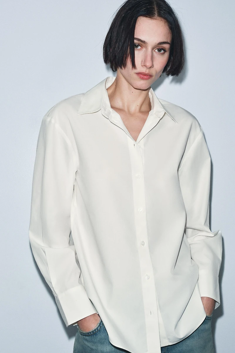 ZW COLLECTION FAUX FUR COLLAR POPLIN SHIRT