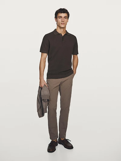 Textured cotton knit polo shirt