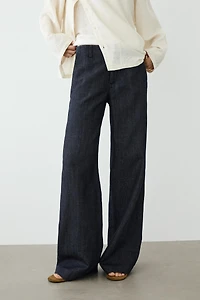 Wide-leg linen blend trousers