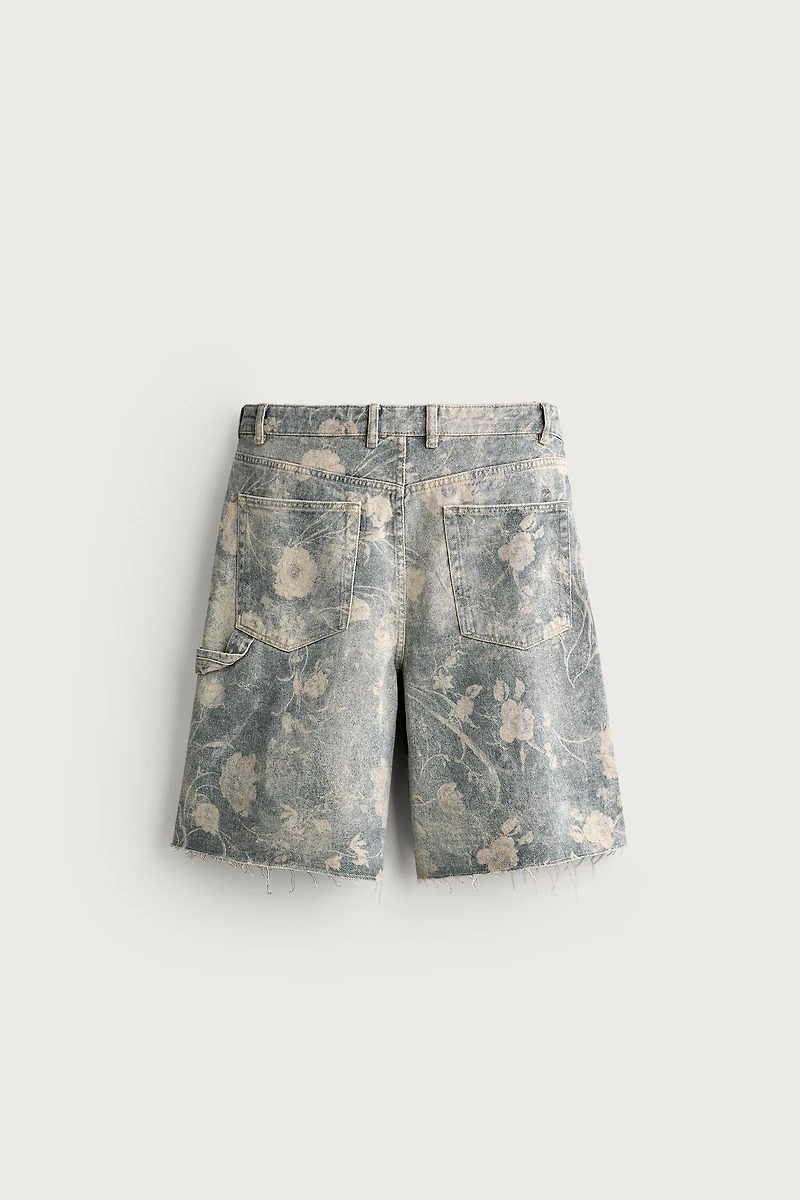 WASHED FLORAL PRINT RELAXED FIT SHORTS