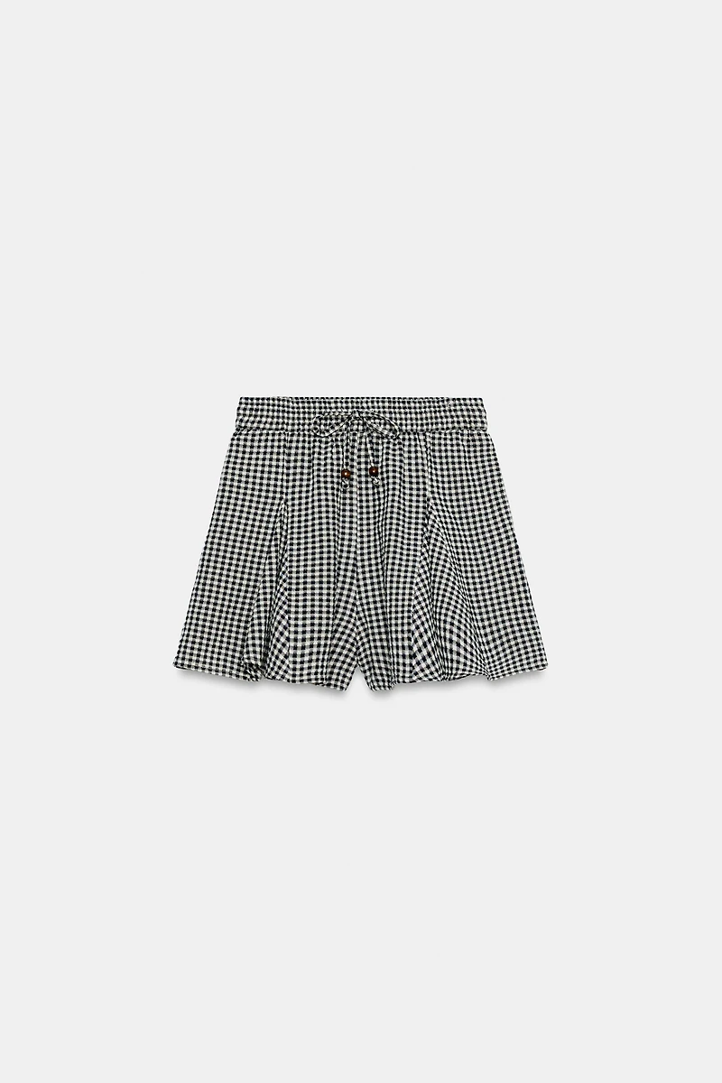 GINGHAM CHECK SKORT WITH RUFFLES
