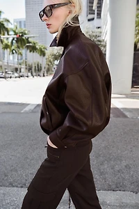 FAUX LEATHER BOMBER JACKET