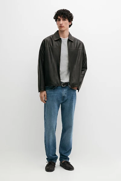 Distressed effect leather jacket