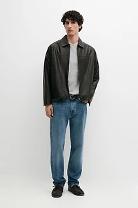 Distressed effect leather jacket