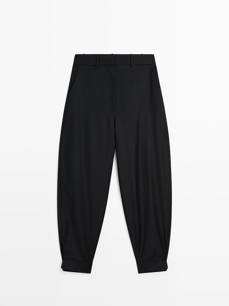 Wool blend sarouel trousers with buckle