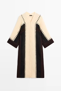 Linen blend embroidered kaftan dress
