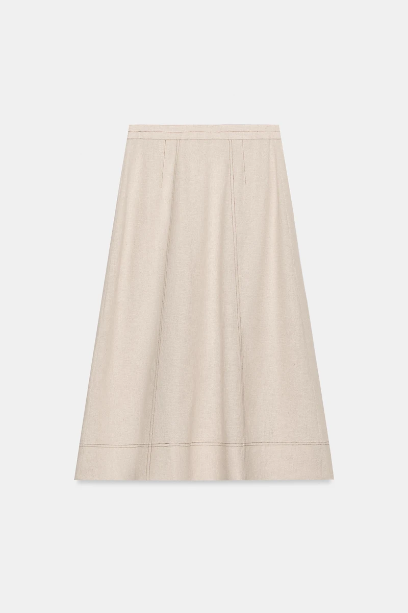 LINEN WRAP SKIRT WITH TOPSTITCHING