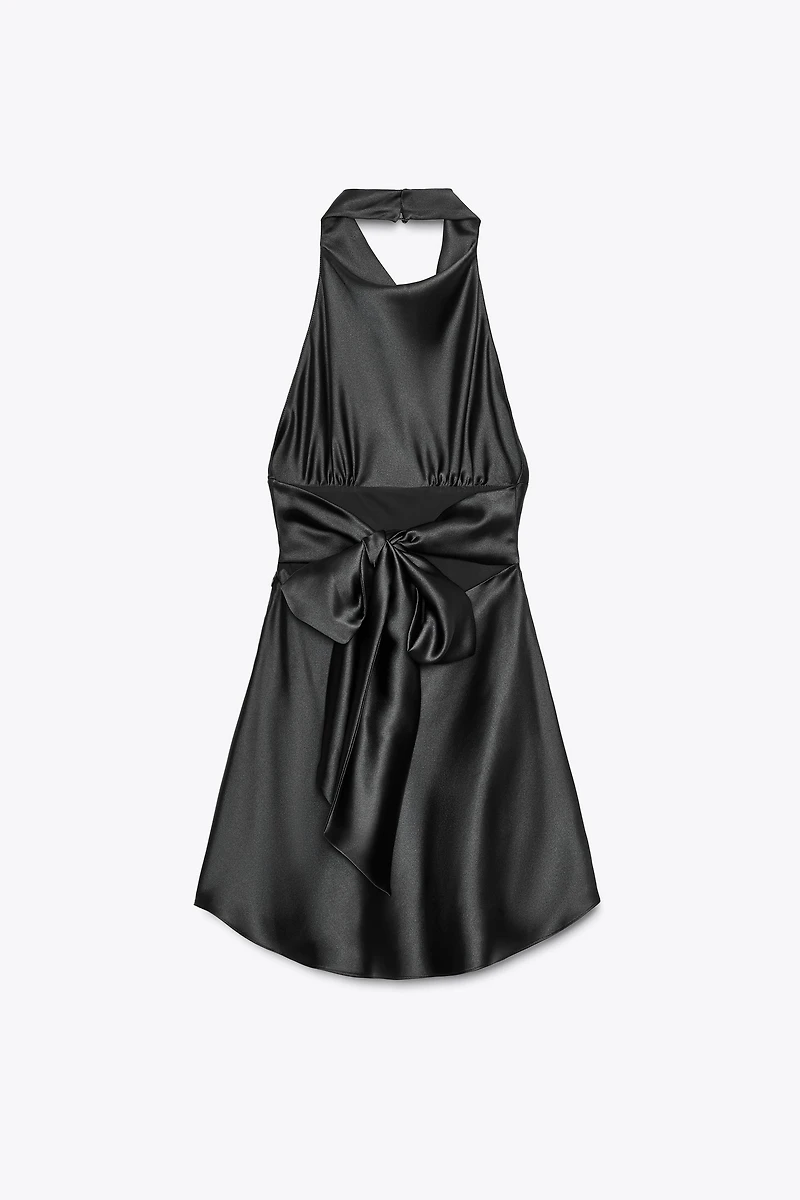 SHORT SATIN HALTER DRESS