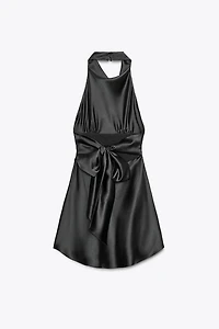 SHORT SATIN HALTER DRESS