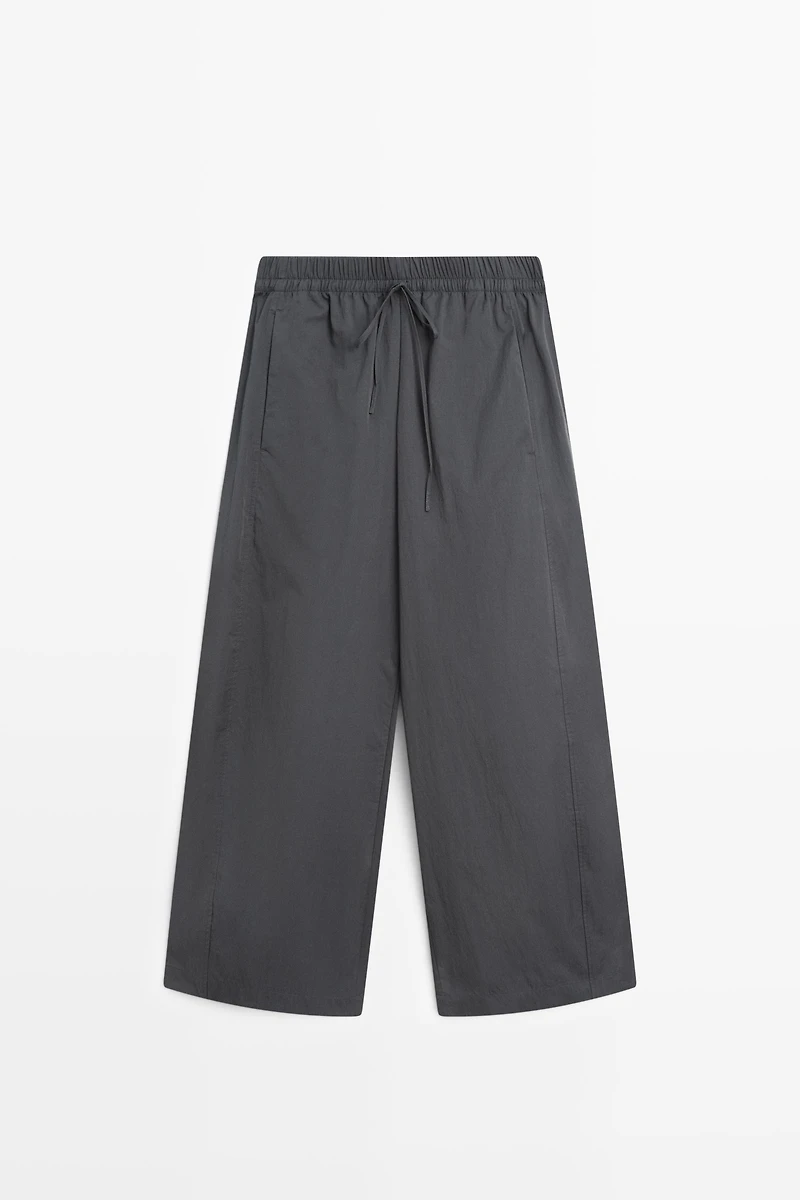 Cropped technical barrel fit pants