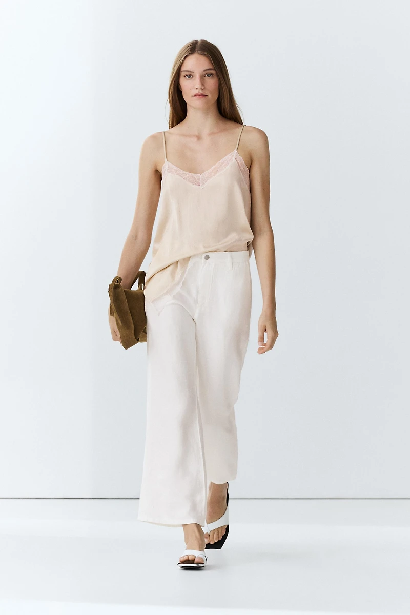 100% linen cropped flare fit pants