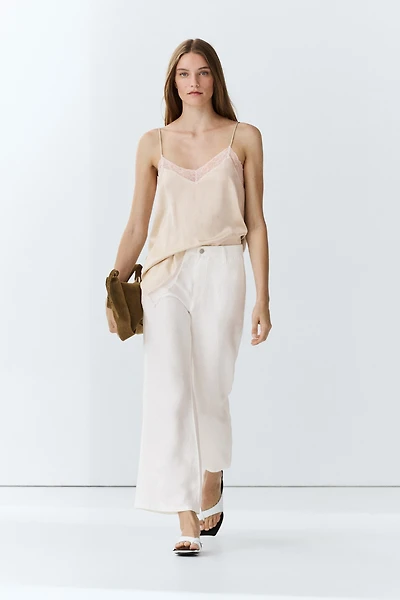 100% linen cropped flare fit pants