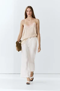 100% linen cropped flare fit pants