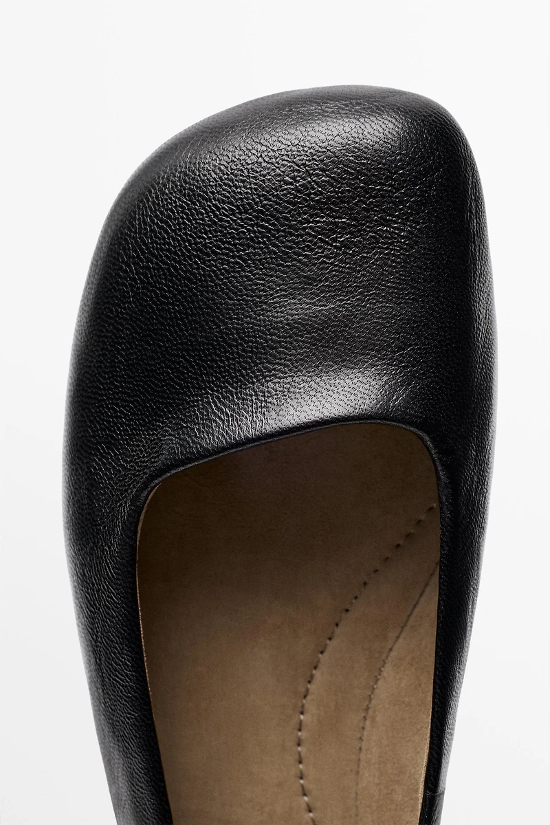 Square toe leather ballet flats