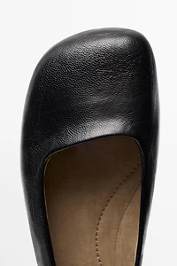 Square toe leather ballet flats