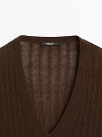 V-neck cable-knit sweater