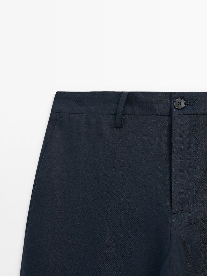 Pantalon regular fit 100 % lin