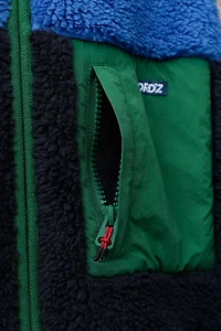 BLOUSON EFFET MOUTON À CAPUCHE COLOR BLOCK