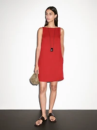 Short linen blend dress with low-cut back