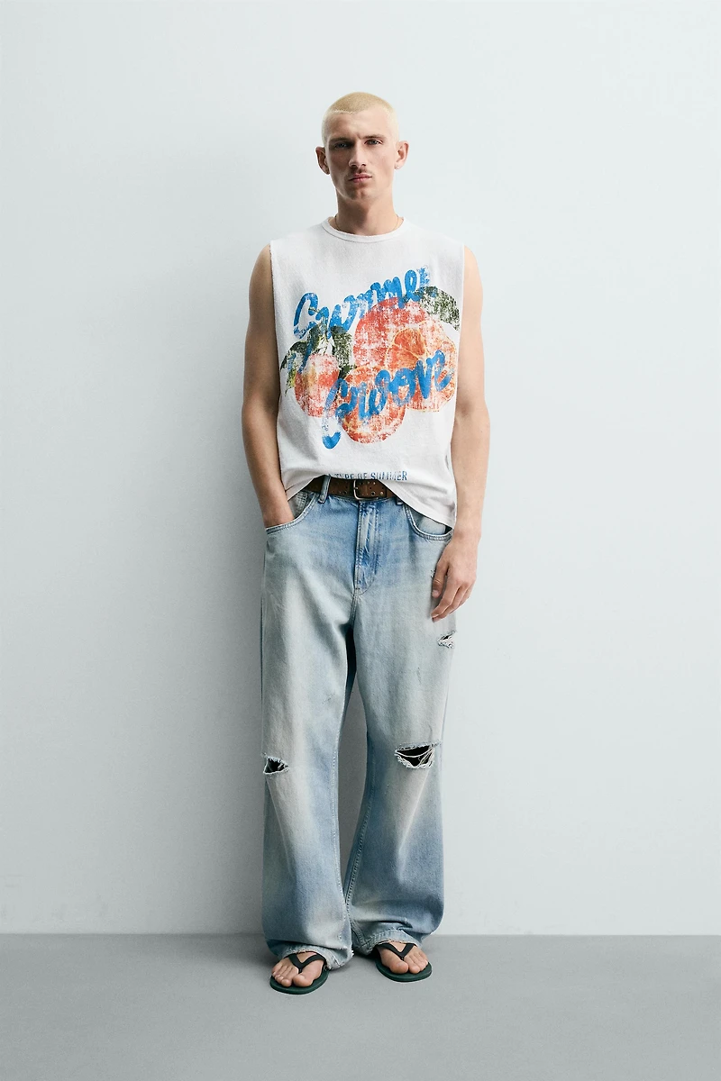 WASHED KNIT PRINTED TANK TOP