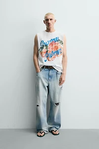 WASHED KNIT PRINTED TANK TOP