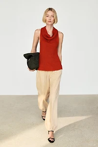 Cotton top with cowl neckline