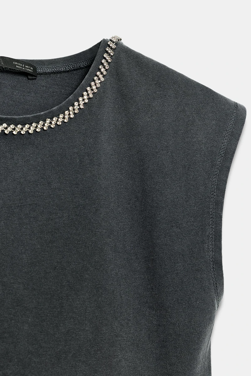 WASHED EFFECT JEWEL T-SHIRT