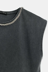 WASHED EFFECT JEWEL T-SHIRT