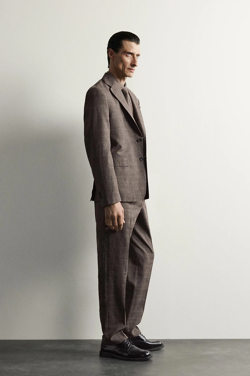 LINEN-WOOL CHECKERED SUIT JACKET