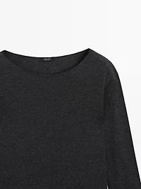 Wool blend boat neck sweater