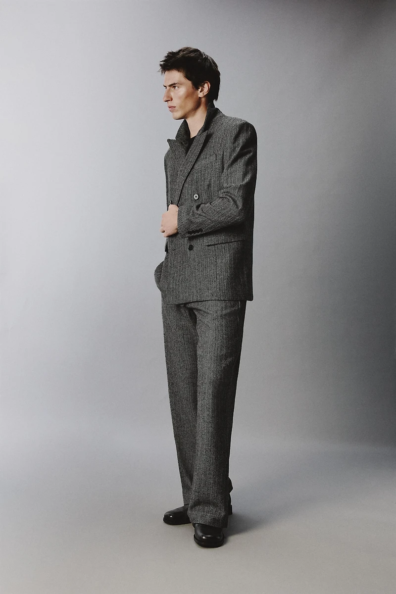 HERRINGBONE STRUCTURED WOOL BLEND SUIT JACKET
