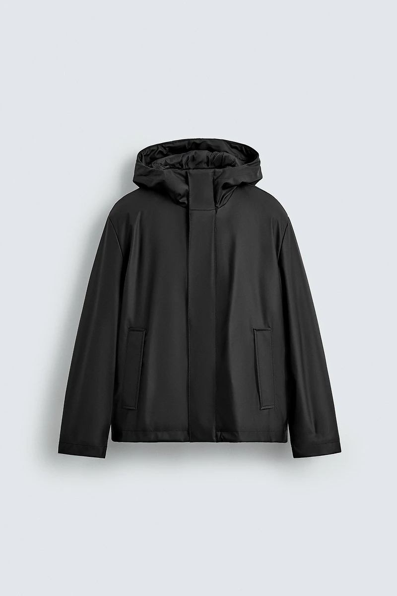 RUBBERIZED EFFECT PARKA WITH HOODIE