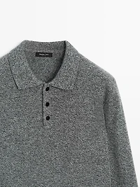 Flecked knit wool blend polo sweater