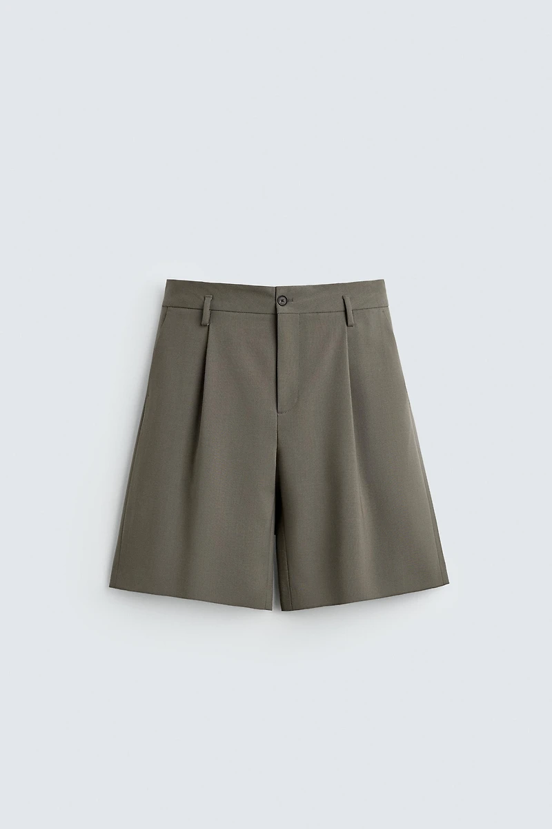 100% WOOL PLEATED SHORTS