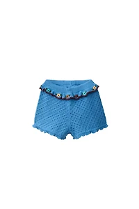 COTTON-LINEN KNIT SHORTS WITH RUFFLES AND EMBROIDERY