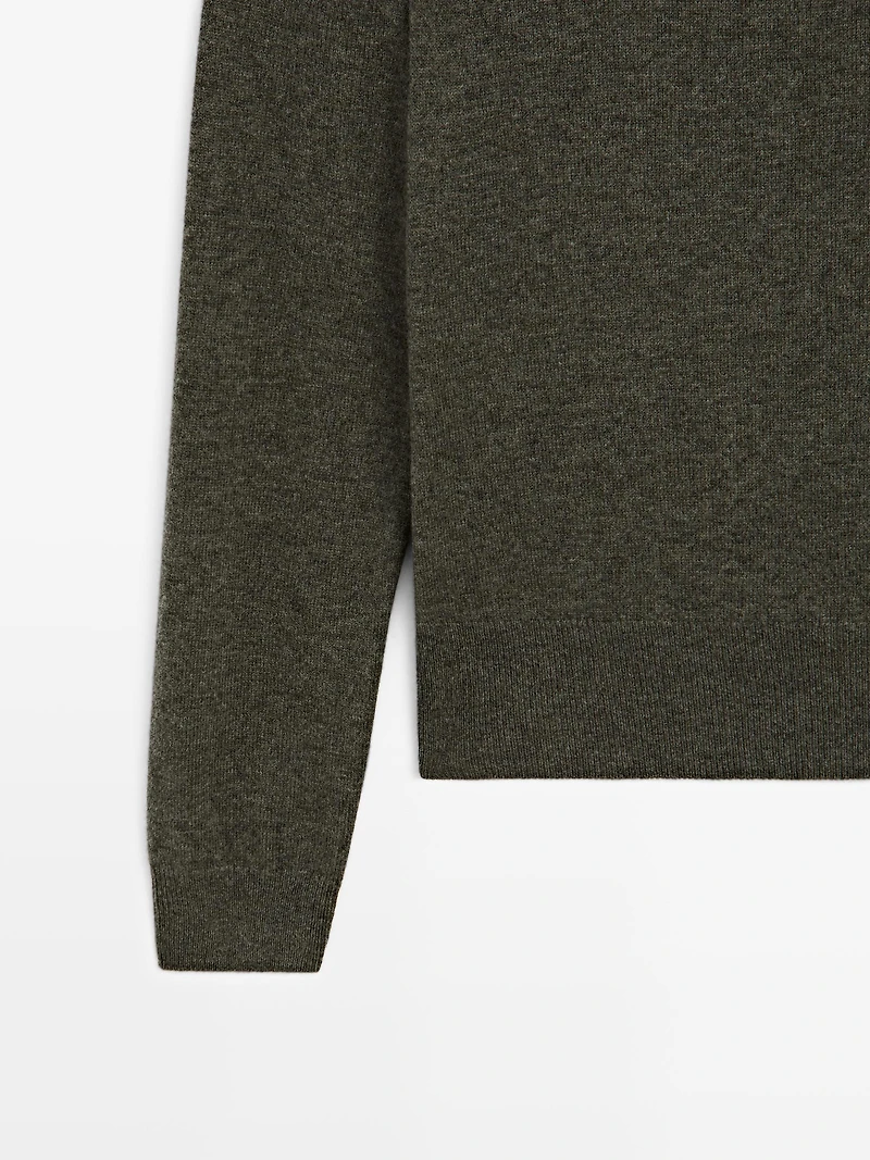 Wool blend knit V-neck sweater