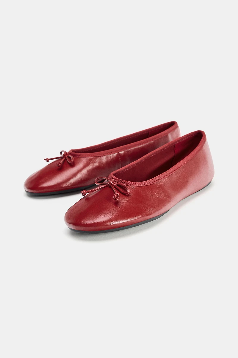 LEATHER BOW BALLET FLATS