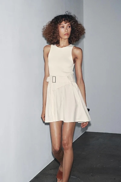 COMBINATION TWILL BELTED DRESS