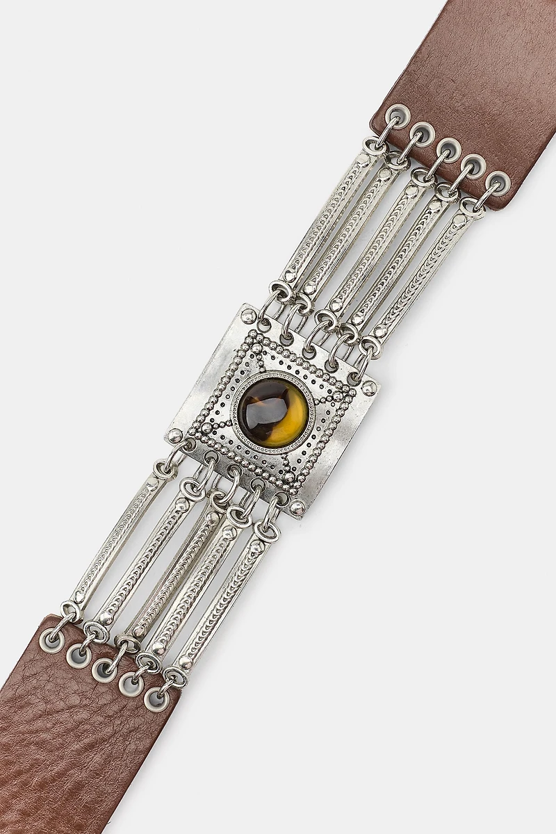 100% LEATHER BELT WITH STONES
