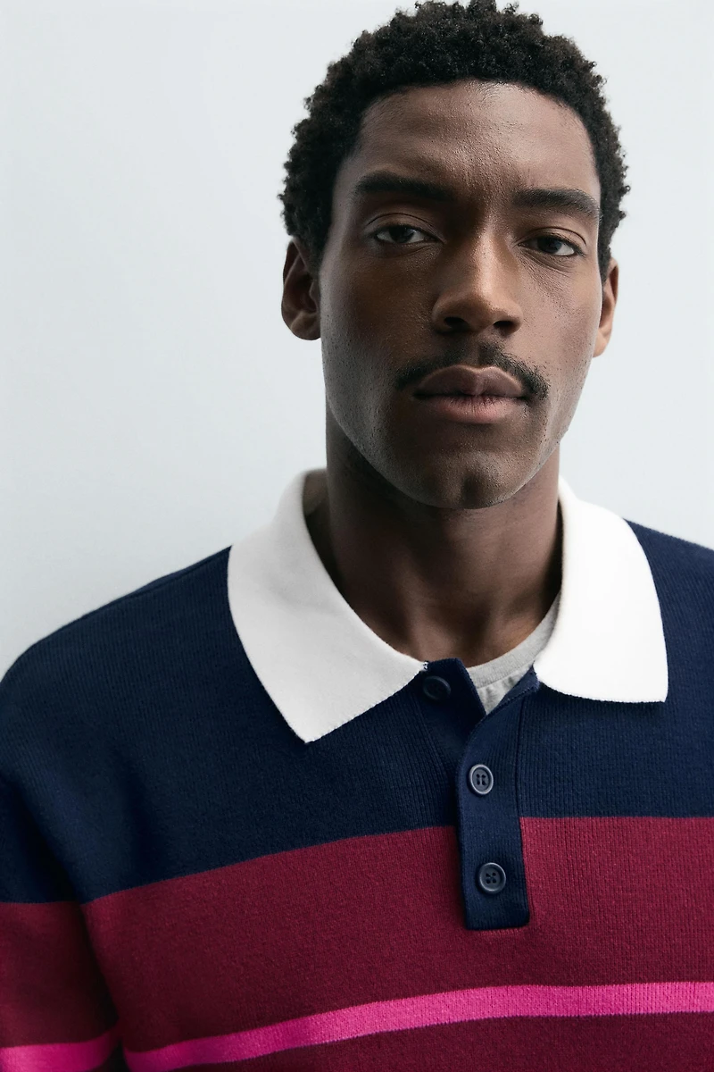 STRIPED KNIT POLO SHIRT