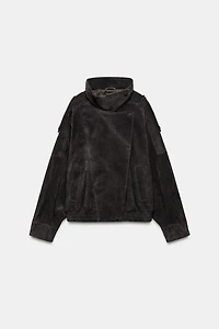 100% SUEDE BIKER JACKET WITH COVERED BUTTONS