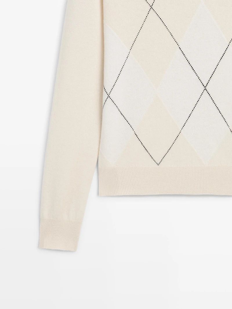 Wool argyle knit sweater
