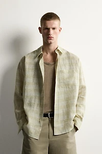 100% LINEN PLAID RELAXED FIT SHIRT
