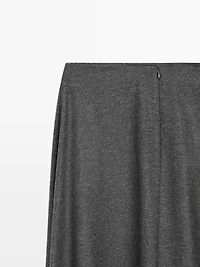 Flared wool blend midi skirt with pleat