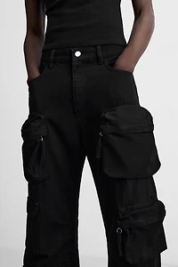 DENIM CARGO PANTS WITH POCKETS