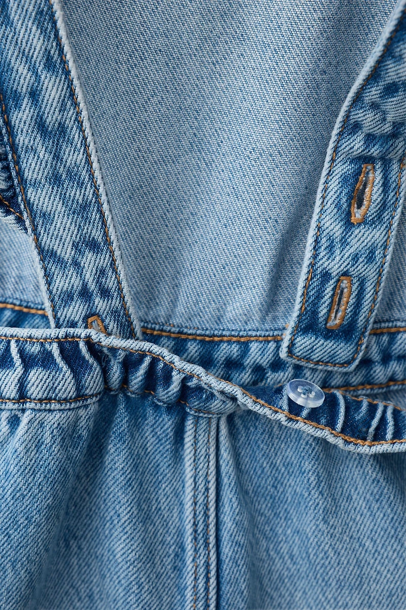 EMBROIDERED FLORAL DENIM OVERALLS