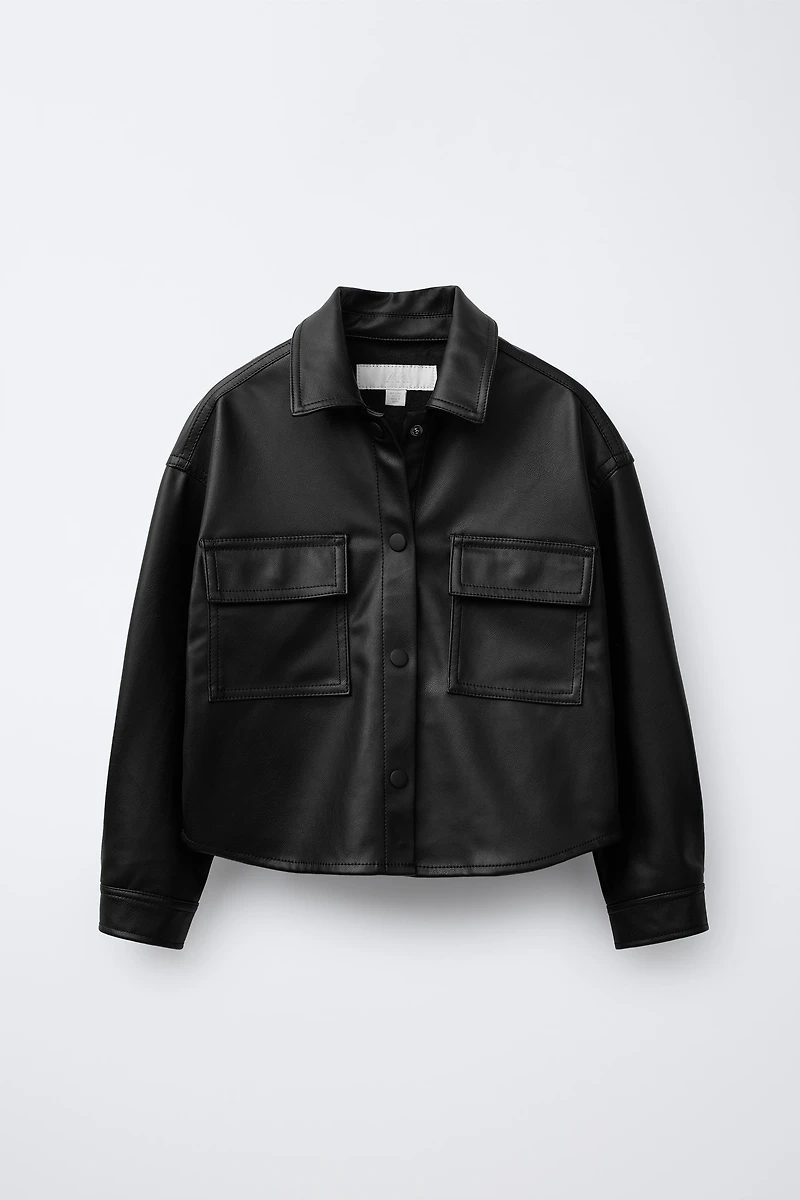 FAUX LEATHER OVERSHIRT WITH POCKETS
