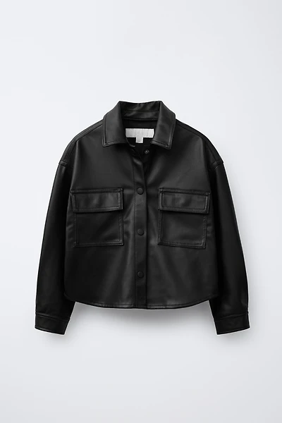 FAUX LEATHER OVERSHIRT WITH POCKETS