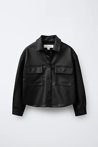 FAUX LEATHER OVERSHIRT WITH POCKETS